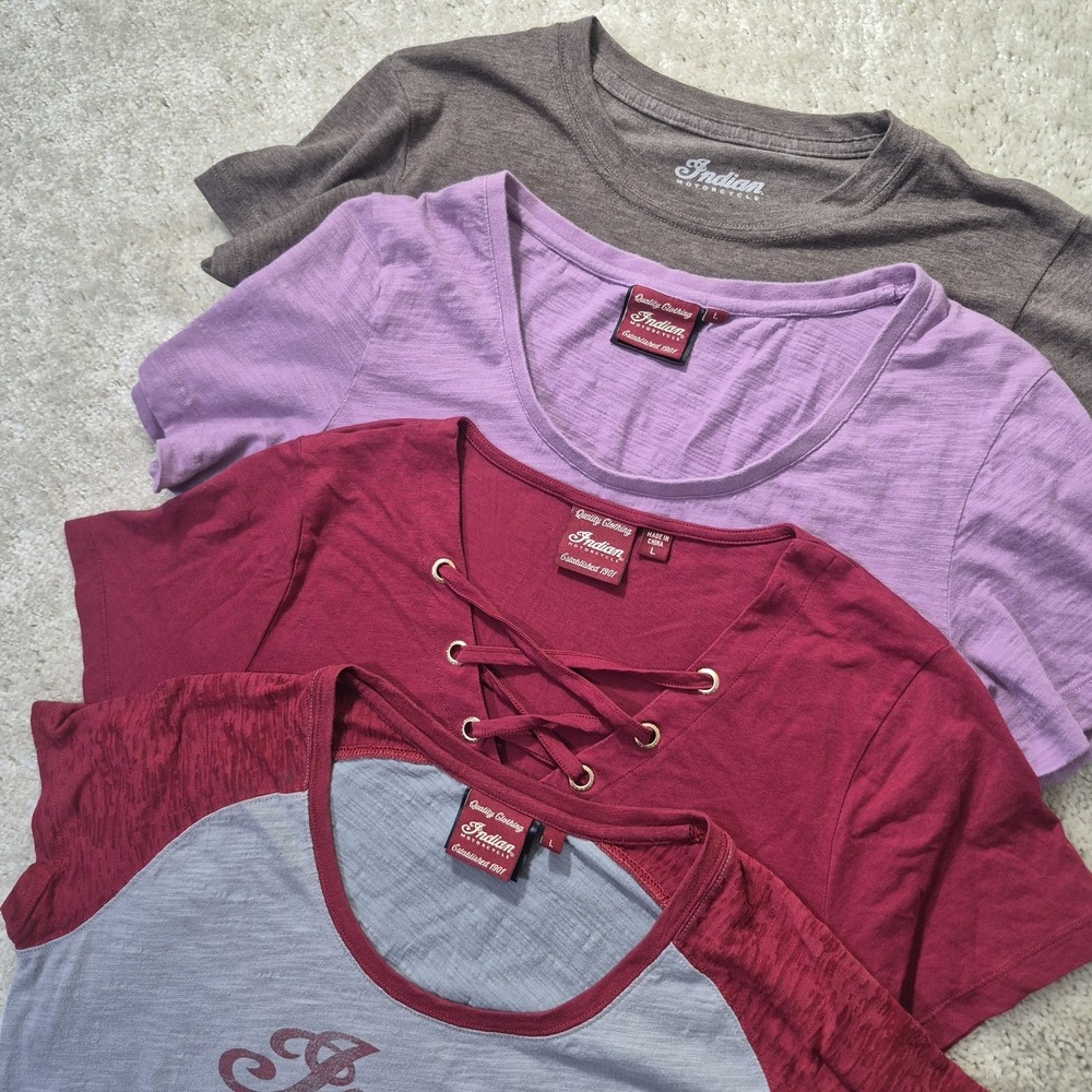 Indian Motorcycle T Shirts Lot Of 4 Womens Large Short Sleeve Graphic Logo Biker